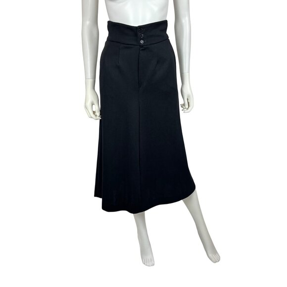 Vintage 80s Midi Skirt Womens XS Black Polyester Super High Waist A Line